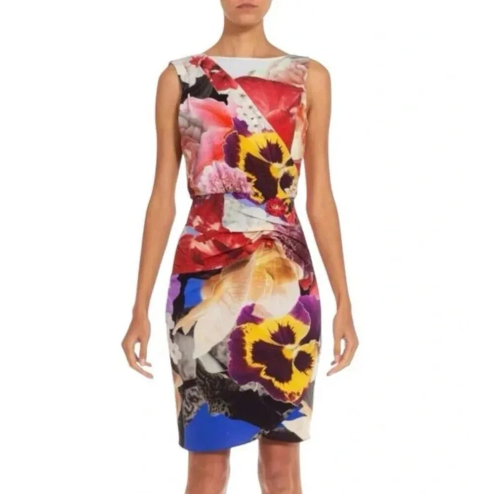 Roberto Cavalli Araki Printed Floral Dress Gathered Mini Multicolor 44  US 10 - Picture 2 of 16